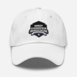 A white cap featuring the West Regional Firefighter Challenge Classic logo embroidered on the front, symbolizing the West region's participation in the Firefighter Challenge Championship.