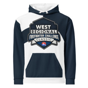 A hoodie featuring the West Regional Firefighter Challenge Classic logo in a sleek black and white design, representing the West region's participation in the Firefighter Challenge Championship.