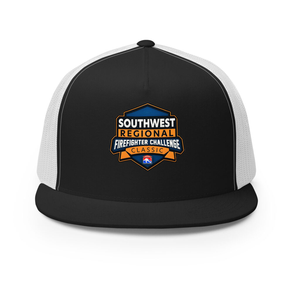 A regional Firefighter Challenge League trucker hat in a variety of colors with regional logos and a snapback closure.