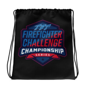 drawstring bag with the Firefighter Challenge Championship Series logo printed on it.