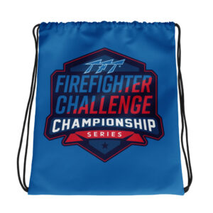 drawstring bag with the Firefighter Challenge Championship Series logo printed on it.