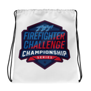 drawstring bag with the Firefighter Challenge Championship Series logo printed on it.