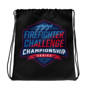 drawstring bag with the Firefighter Challenge Championship Series logo printed on it.