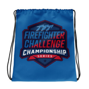 drawstring bag with the Firefighter Challenge Championship Series logo printed on it.