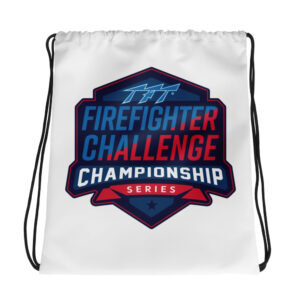 drawstring bag with the Firefighter Challenge Championship Series logo printed on it.