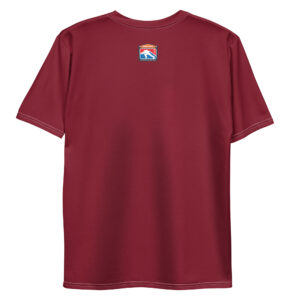 Maroon crew neck tee with Firefighter Challenge Lion's Den Member logo on the chest.