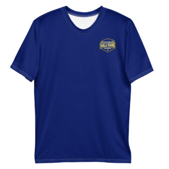 Royal blue crew neck tee with Firefighter Challenge Hall of Fame Member logo on the chest.