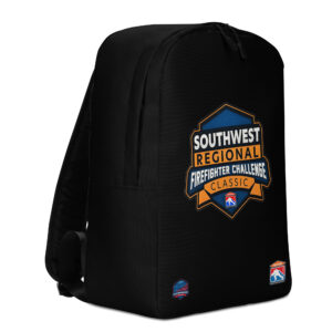 A black backpack featuring the "Southwest Regional Firefighter Challenge Classic" logo in orange and blue with a shield emblem. Official Firefighter Challenge logos are on the bottom corners.