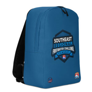 A blue backpack featuring the "Southeast Regional Firefighter Challenge Classic" logo in shades of blue and white with a shield design. Smaller Firefighter Challenge logos are visible in the bottom corners.