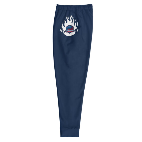 Navy yoga leggings with the Firefighter Challenge Championship Series logo and flame graphics on the lower legs.