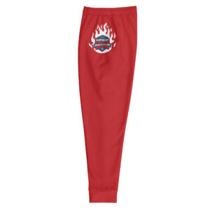 Joggers in red, blue, and black with a flame design and the Northeast Regional Firefighter Challenge logo on the thigh.