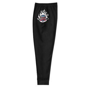 Joggers in red, blue, and black with a flame design and the Northeast Regional Firefighter Challenge logo on the thigh.