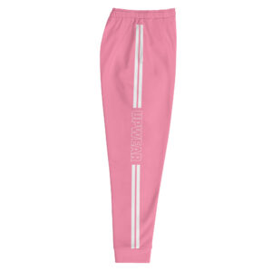 UPWEAR pink joggers with white stripes, bold modern design, comfortable fit, and UPWEAR branding.