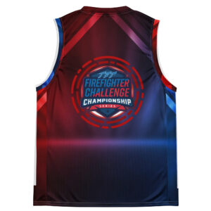 A sleeveless athletic tank top with the bold FCCS (Firefighter Challenge Championship Series) logo in the center. The design features a gradient of red and blue colors, creating a dynamic and sporty appearance.