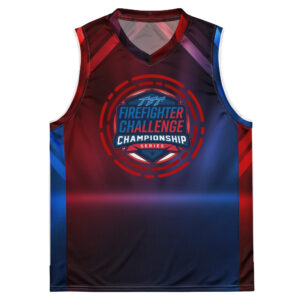 A sleeveless athletic tank top with the bold FCCS (Firefighter Challenge Championship Series) logo in the center. The design features a gradient of red and blue colors, creating a dynamic and sporty appearance