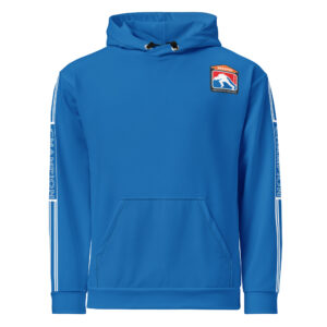 Blue FCL SERVPRO® Champion Hoodie with official Firefighter Challenge League emblem, logo accents on sleeves, kangaroo pocket, and adjustable hood.