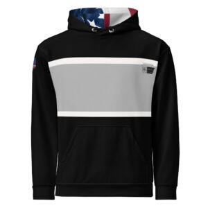 black hoodies with a small distressed American flag design on the chest and large 'No Mercy' logo on the back, part of the Firefighter Challenge League