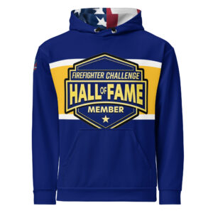 blue hoodies with a large 'Hall of Fame Member' logo on the front, limited edition.