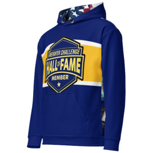 blue hoodies with a large 'Hall of Fame Member' logo on the front, limited edition.