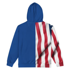 Firefighter Challenge Championship hoodie featuring an American flag design on the back and the championship logo on the front.