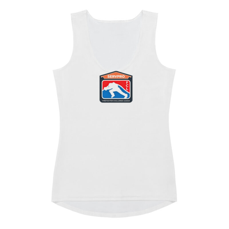 White women's tank top with SERVPRO® Firefighter Challenge logo on the chest.