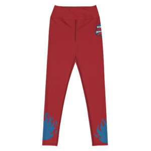 Red high-waisted leggings featuring the Northeast Regional Firefighter Challenge logo on the upper back.