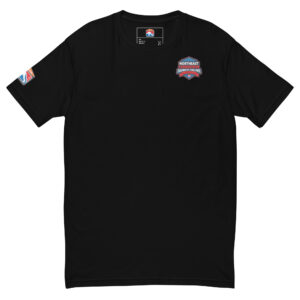 A white t-shirt with the Northeast Regional Firefighter Challenge badge on the left chest and a firefighter league patch on the sleeve. The t-shirt comes in multiple colors including black, white, blue, red, and grey.