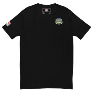 A white t-shirt with the Midwest Regional Firefighter Challenge badge on the left chest and a firefighter league patch on the sleeve. Available in various colors including black, white, blue, red, and grey.