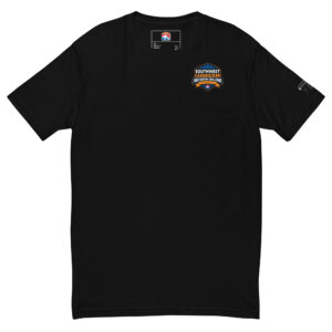 Grey T-shirt featuring a small Southwest Regional Firefighter Challenge logo on the front, available in grey, royal blue, and black.