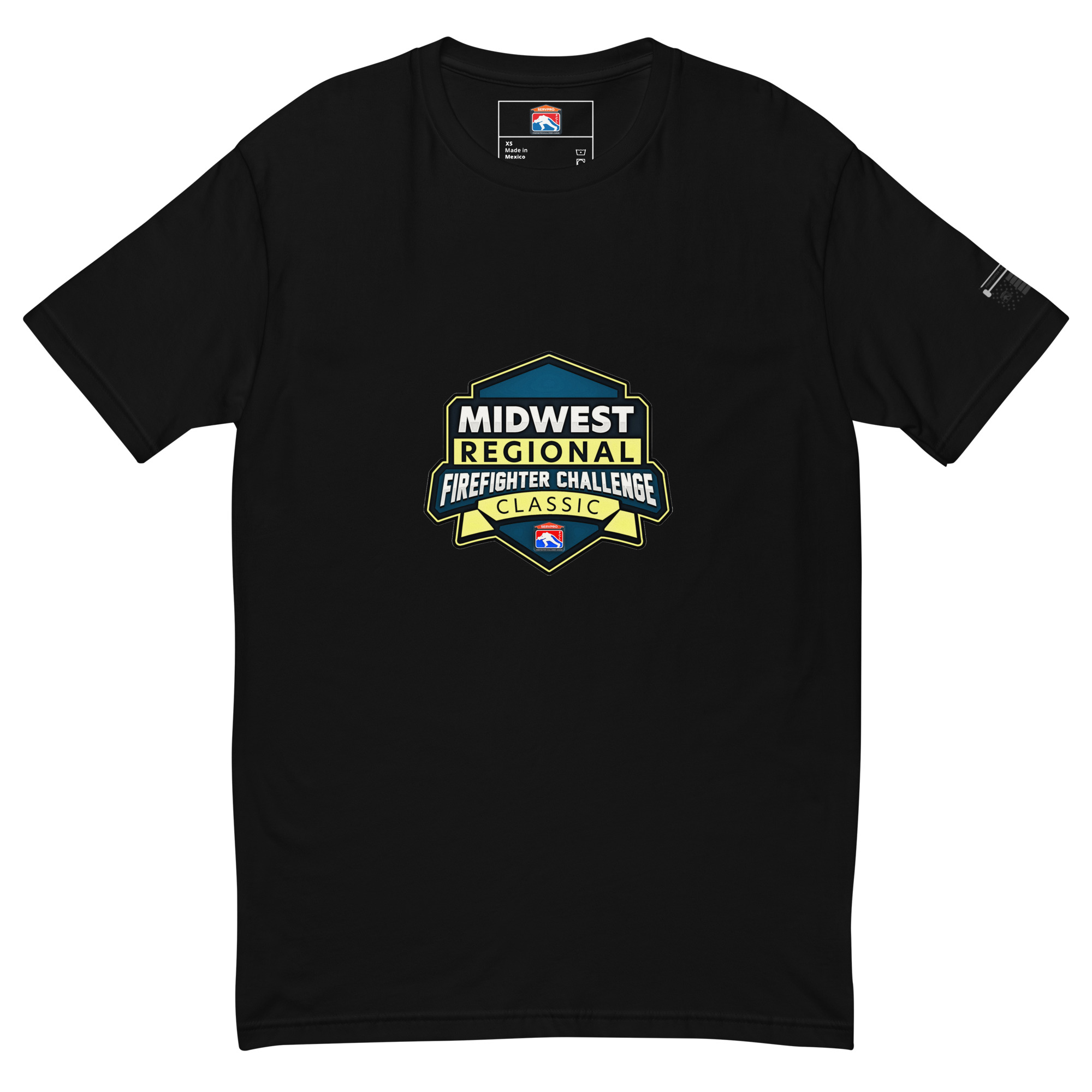 Grey T-shirt with a large Midwest Regional Firefighter Challenge Classic logo on the chest, available in grey, black, and navy.