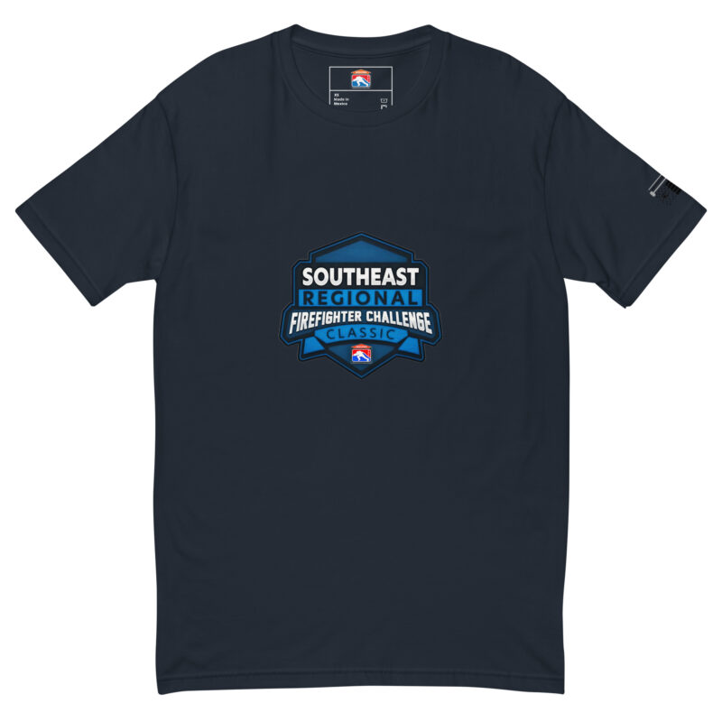 Black T-shirt with a large Southeast Regional Firefighter Challenge logo on the front, available in black, royal blue, and grey.