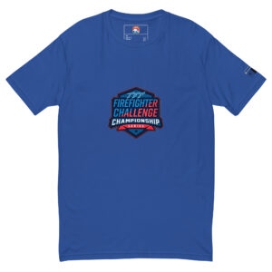 Royal blue T-shirt with a large Firefighter Challenge Championship Series logo on the chest, available in royal blue, black, and red.