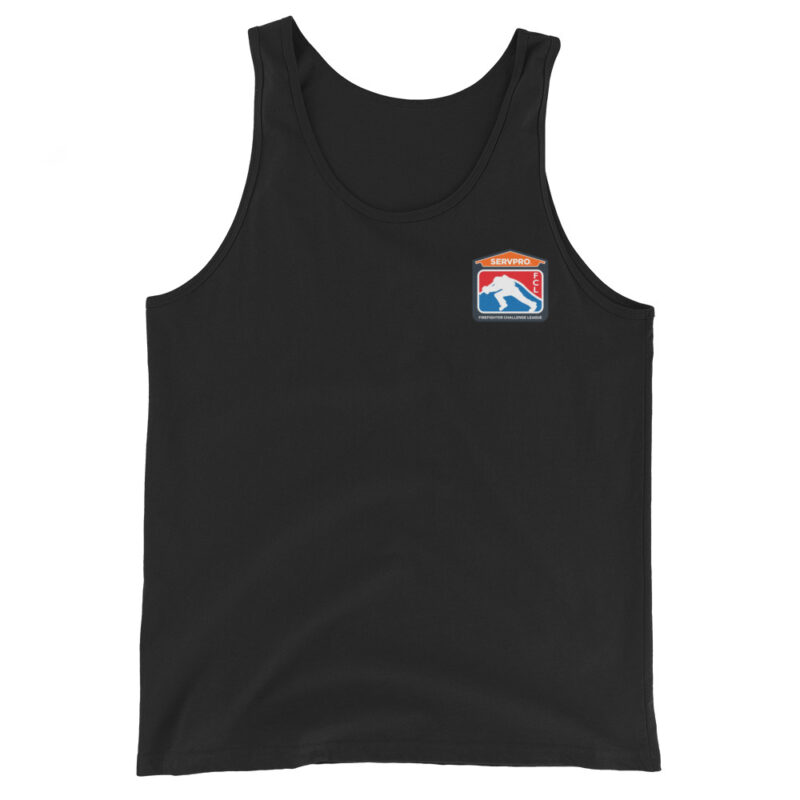 Black tank top featuring the SERVPRO® Firefighter Challenge League emblem on the chest.