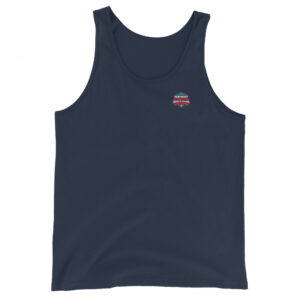 black tank top featuring a small Northeast Regional Firefighter Challenge Classic logo on the chest. Available in black, red, royal blue, grey, and white.