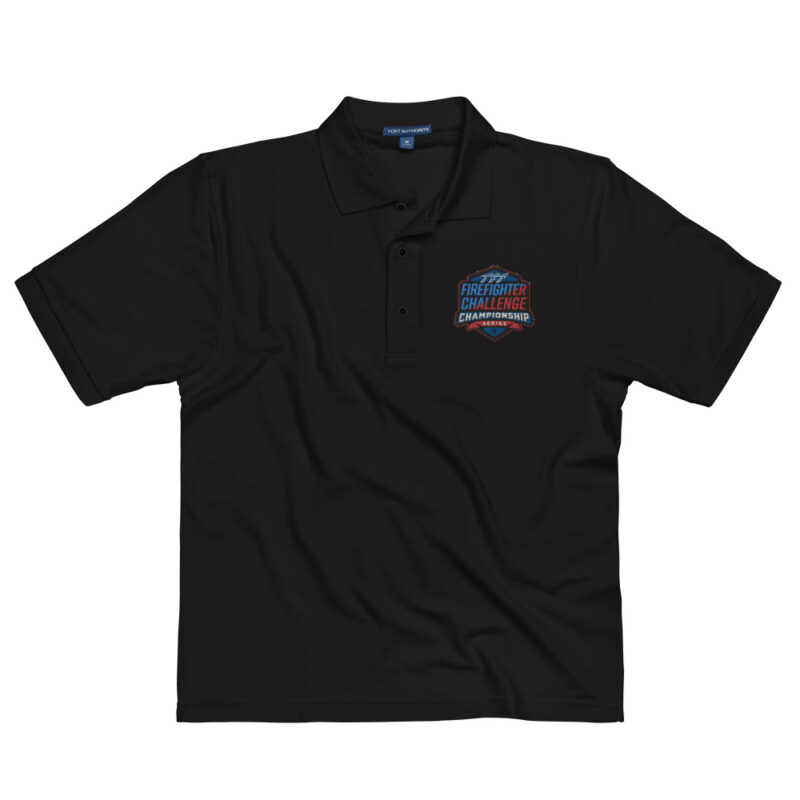 A premium polo with the Firefighter Challenge Championship logo embroidered on the chest. Made from a soft cotton-poly blend, available in black, red, steel grey, cool grey, stone, and white.