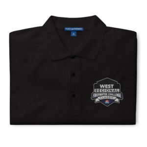 A premium polo with the West Regional Firefighter Challenge logo embroidered on the chest. Made from a cotton-poly blend, available in black, red, steel grey, cool grey, stone, and white.