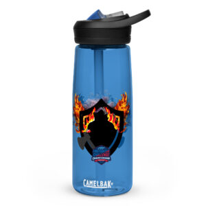 Firefighter Challenge League Championship water bottle with flame graphics and FCL Championship logo.