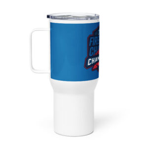 Tumbler with the Firefighter Challenge Championship Series logo in blue, red, and white.