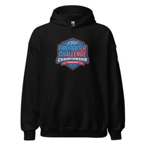 hoodie featuring a large Firefighter Challenge Championship Series logo on the chest.