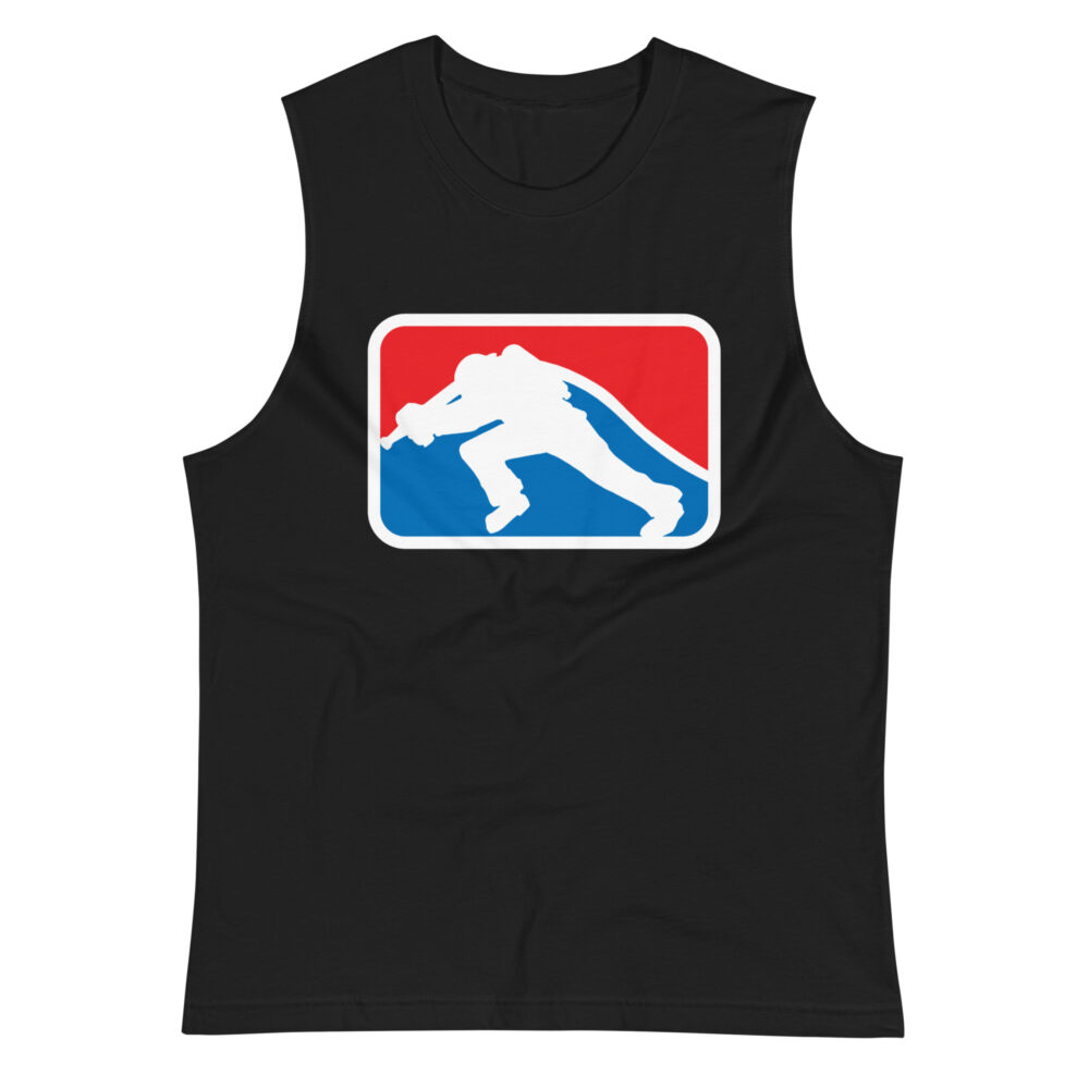 Black muscle tank featuring the Firefighter Challenge League (FCL) logo in red, white, and blue on the chest.