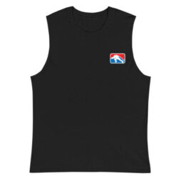 Black muscle tank featuring a small Firefighter Challenge League (FCL) logo on the left chest in red, white, and blue.