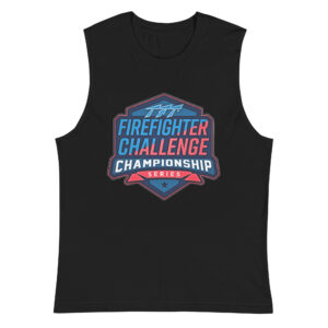 Black muscle tank with a large Firefighter Challenge Championship Series logo on the front.