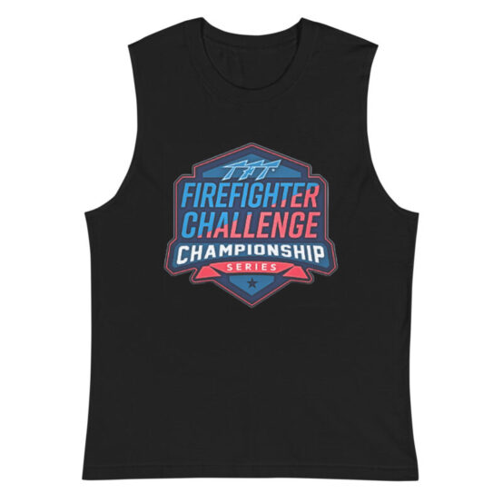 Black muscle tank with a large Firefighter Challenge Championship Series logo on the front.