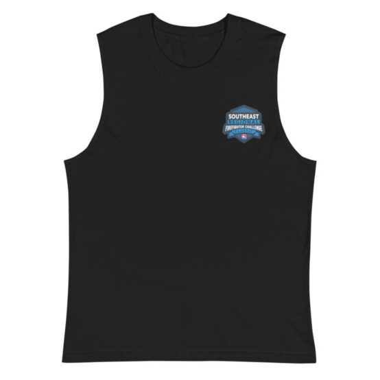 Black muscle tank with a small Southeast Regional Firefighter Challenge Classic logo on the left chest