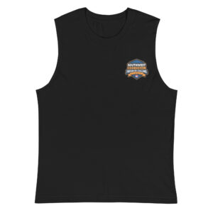 Black muscle tank with a small Southwest Regional Firefighter Challenge Classic logo on the chest