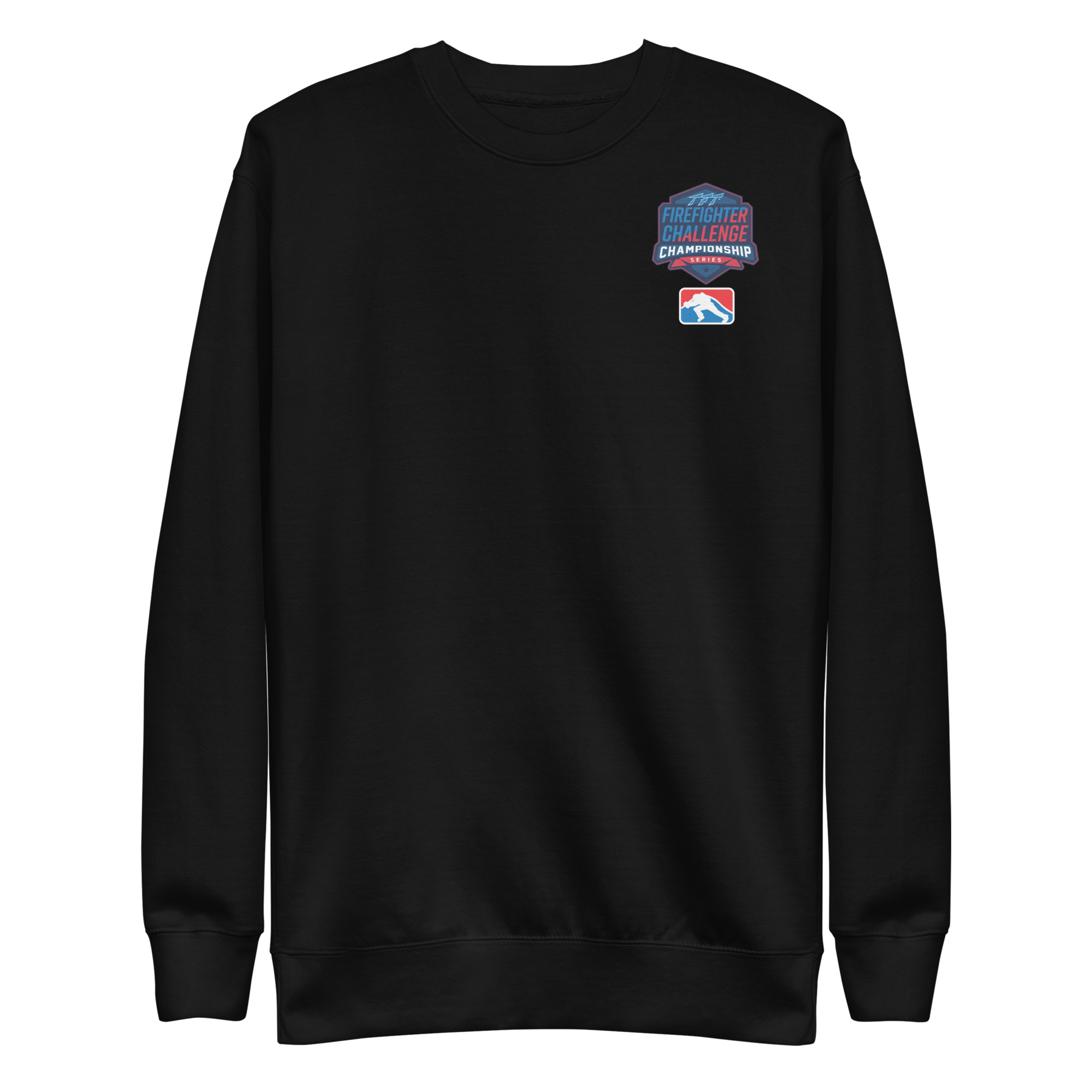 Firefighter Challenge Championship Series event sweatshirt with front and back logos. Front features official Championship logo and emblem, back displays regional logos