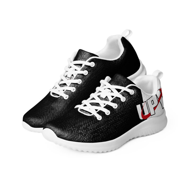 UPWEAR black and white high-performance sneakers with breathable mesh upper and cushioned insole for comfort and durability.