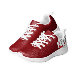 UPWEAR red and white performance flex runners with cushioned insole, breathable design, and lightweight sole for enhanced agility and comfort.