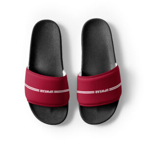 Red and black UPWEAR Slide Sandals with cushioned footbed and durable strap for casual comfort.