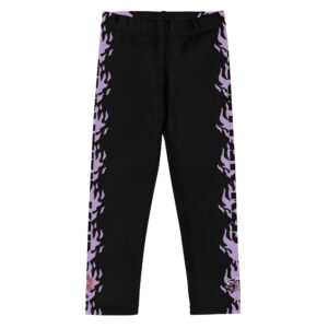 black FCL Future Stars leggings with purple flame designs on the sides, paired with a gray hoodie and pink sneakers.